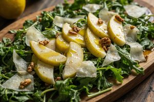 Пошаговый рецепт салата с рукколой, грушами и пармезаном.