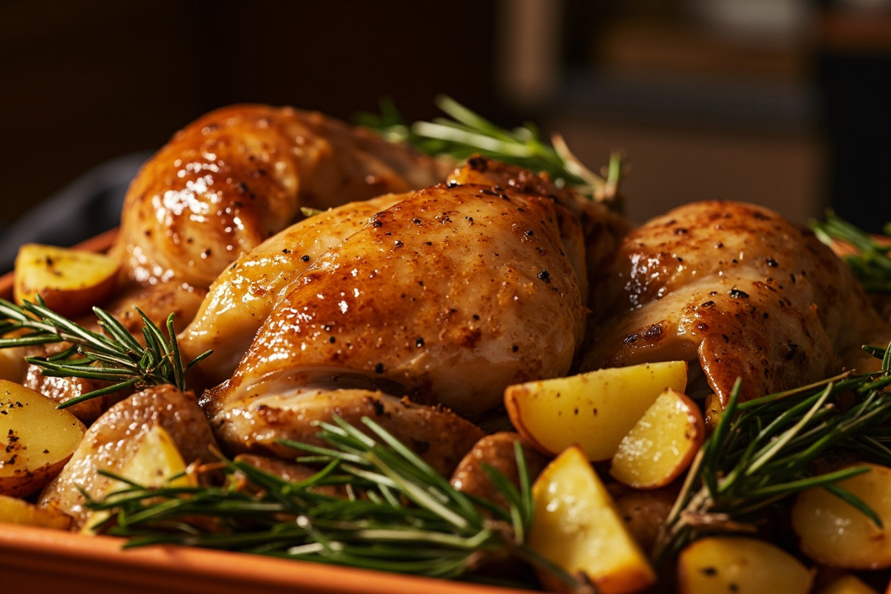 Индейка, запеченная с картофелем и розмарином: пошаговый рецепт.