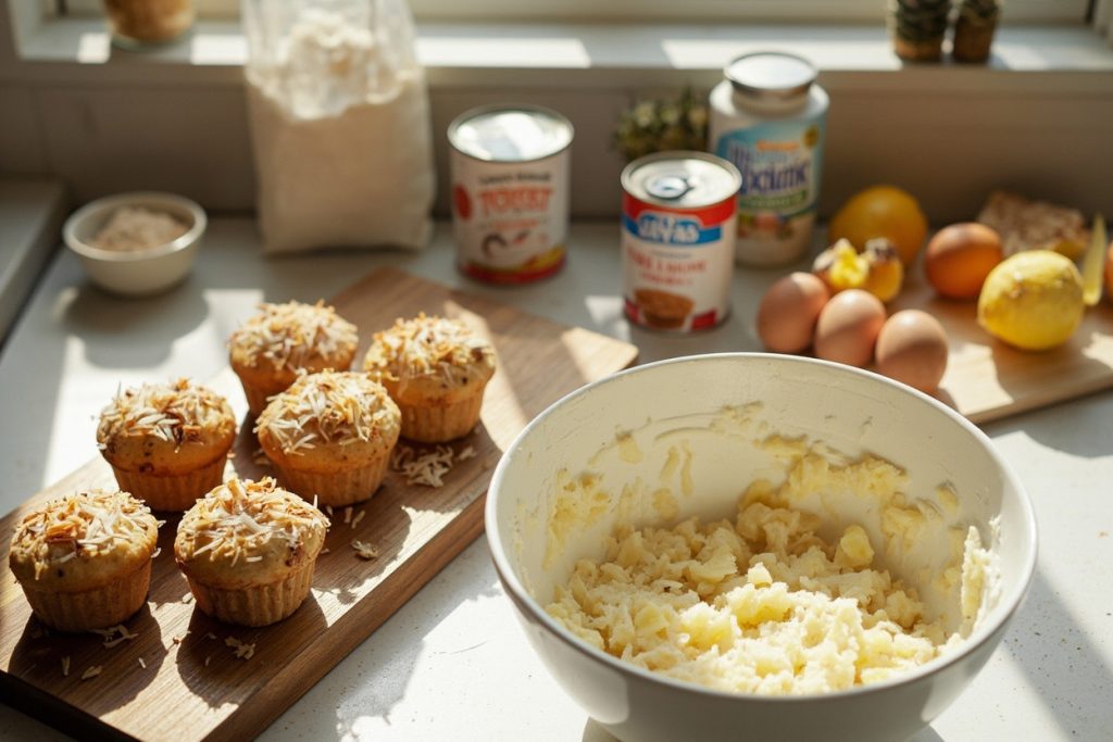 Как сделать Кокосовые маффины с ананасом: пошаговая инструкция.