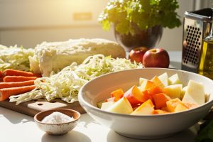 Пошаговый рецепт салата с капустой, морковью и яблоками.