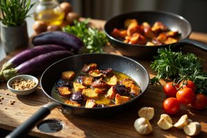 Пошаговый рецепт салата с баклажанами и чесноком.