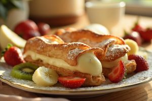 Пошаговый рецепт Ванильных эклеров с заварным кремом и фруктами.