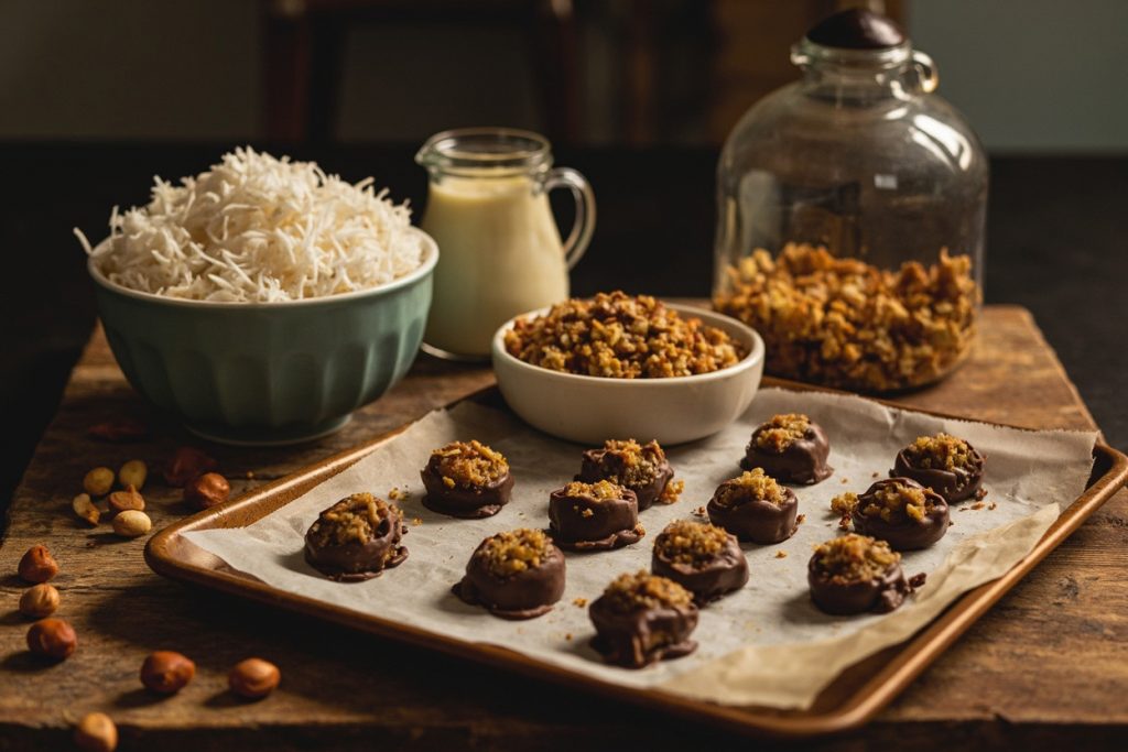 Как сделать Кокосовые конфеты с орехами: пошаговая инструкция.