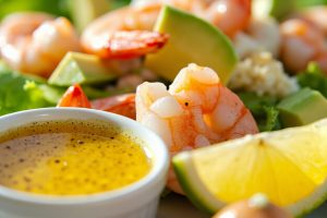 Пошаговый рецепт салата с креветками, авокадо и чесночным соусом.