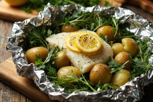 Рыба с картофелем и зеленью в фольге: пошаговое руководство.