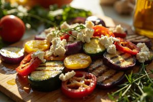 Пошаговый рецепт салата с овощами на гриле и фетой.