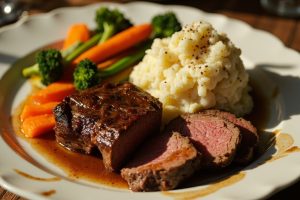 Говядина с картофельным пюре и овощами: пошаговое руководство.