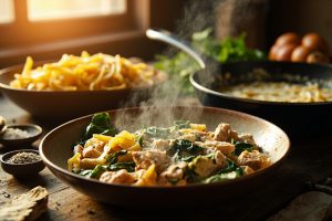 Паста с курицей и шпинатом в сливочном соусе: пошаговый рецепт.