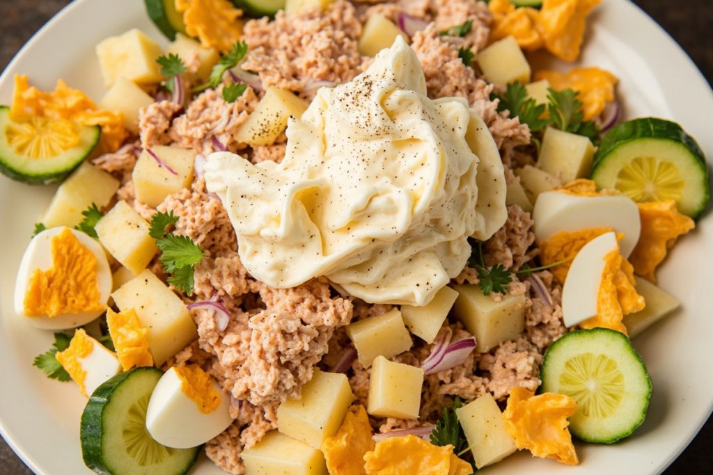 Пошаговый рецепт салата с тунцом, картофелем и яйцом.