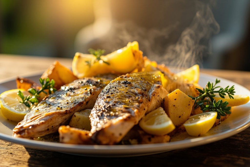 Печеная рыба с картофельным гарниром и лимоном: пошаговое руководство.