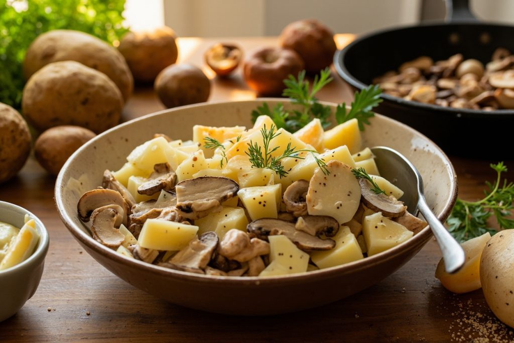 Пошаговый рецепт салата с картофелем, грибами и майонезом.