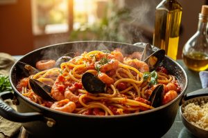 Паста с морепродуктами и томатным соусом: пошаговое руководство.