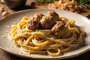 Фрикадельки в сливочном соусе с пастой: пошаговый рецепт.