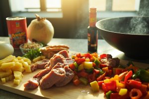 Свинина с ананасами и сладким перцем: пошаговый рецепт.