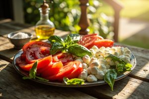 Пошаговый рецепт салата с помидорами, моцареллой и базиликом.