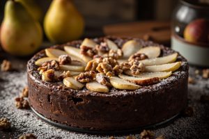 Пошаговый рецепт Шоколадного пирога с грушами и орехами.