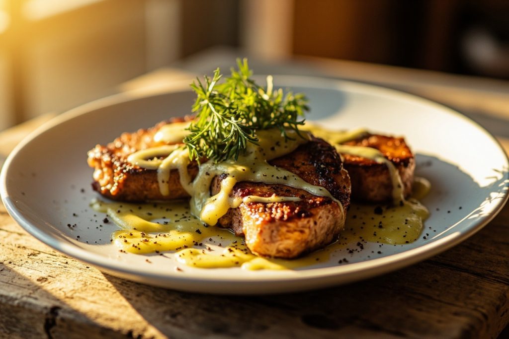 Стейк из свинины с чесночным соусом: пошаговый рецепт.