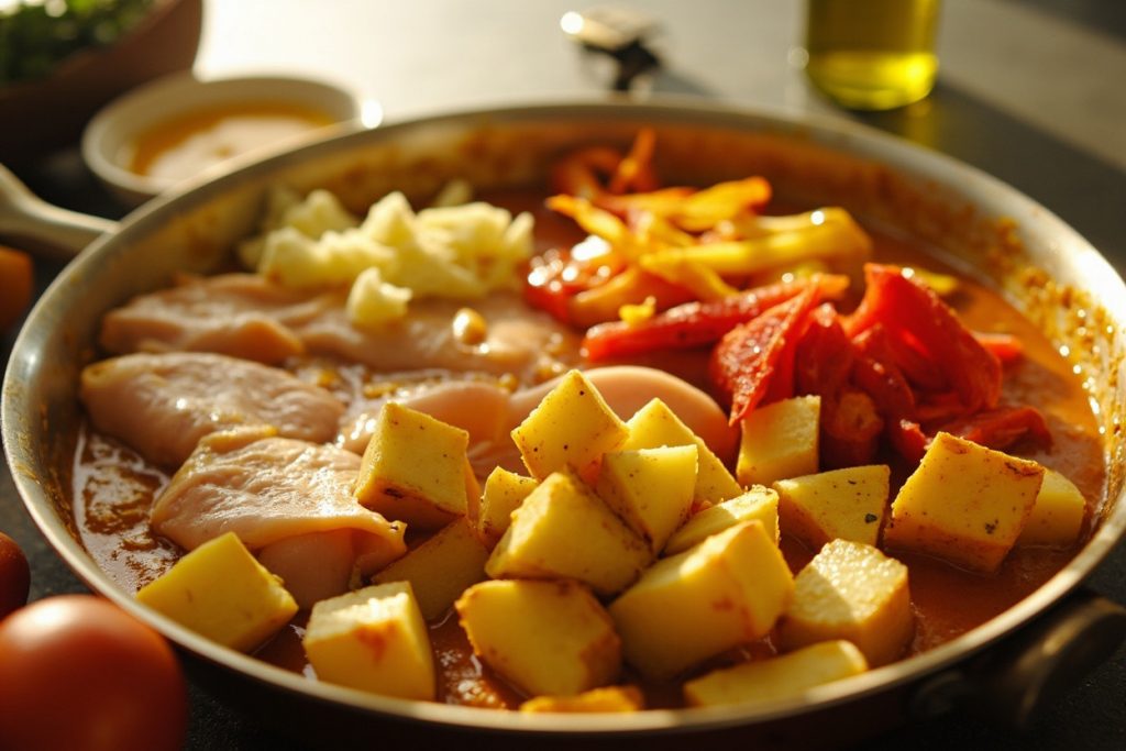 Курица с картофелем и перцем в соусе карри: пошаговое руководство.