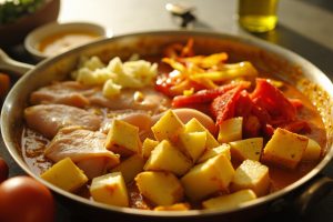 Курица с картофелем и перцем в соусе карри: пошаговое руководство.