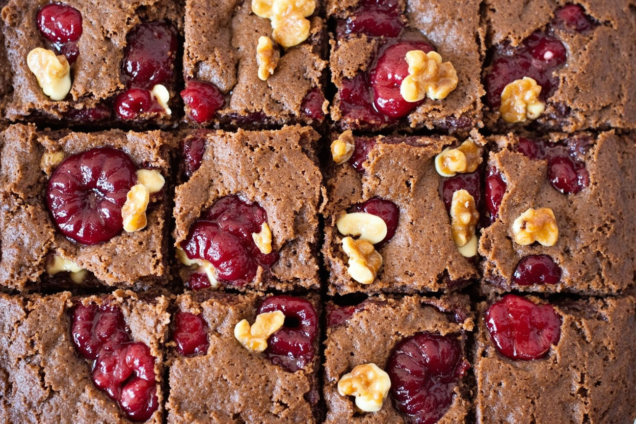 Пошаговый рецепт Брауни с малиной и грецкими орехами.