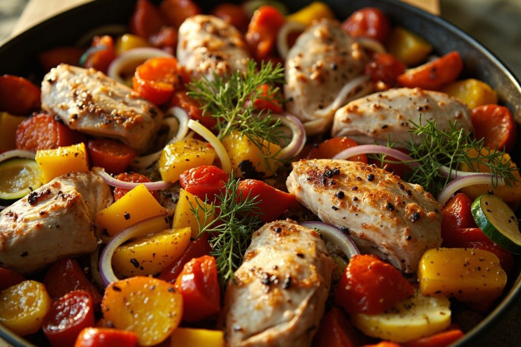 Запеченные овощи с индейкой и прованскими травами: пошаговый рецепт.