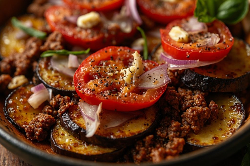 Запеченные баклажаны с мясом и томатами: пошаговый рецепт.