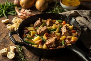 Телятина с картошкой и зелеными бобами: пошаговое руководство.