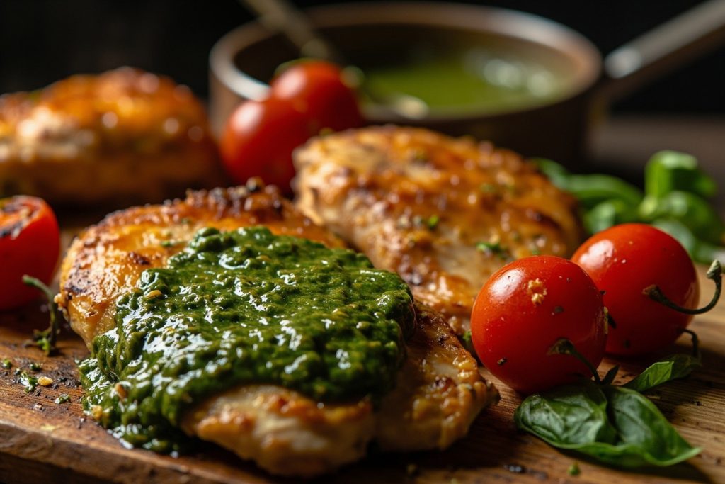 Куриные грудки с соусом песто и помидорами: пошаговый рецепт.