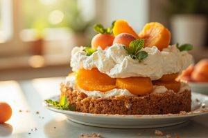 Пошаговый рецепт Бисквитного пирога с абрикосами и сливками.