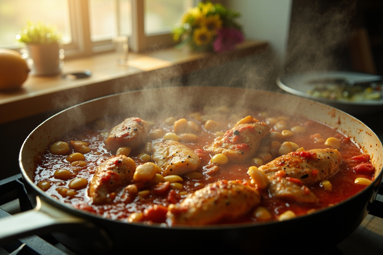 Курица с фасолью и кукурузой в томатном соусе: пошаговое руководство.