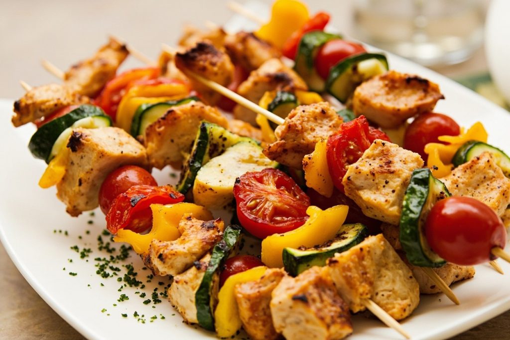 Куриные шашлыки с овощами на шпажках: пошаговый рецепт.