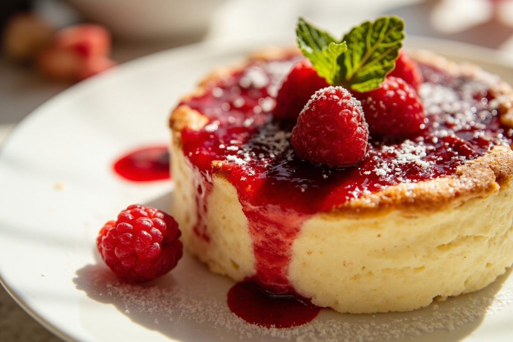 Пошаговый рецепт Сырного десерта с малиновым соусом.