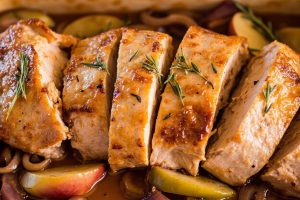 Свинина, запеченная с яблоками и луком: пошаговый рецепт.