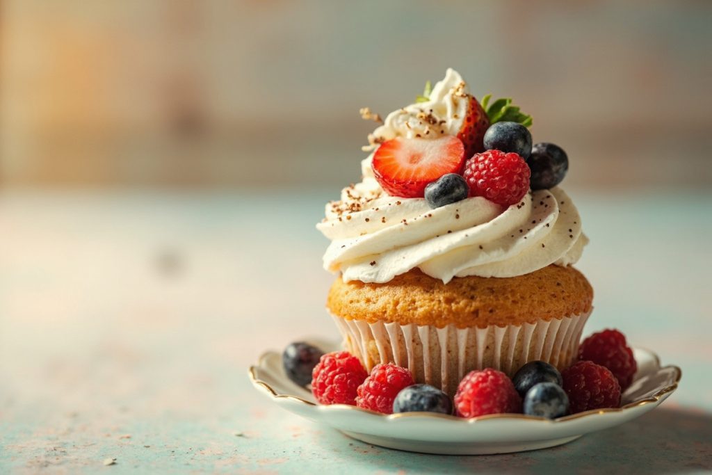 Пошаговый рецепт Ванильных кексов с ягодами и сливочным кремом.