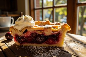 Пошаговый рецепт Песочного пирога с вишней и кремом.