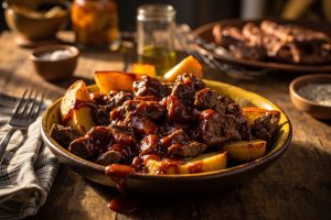 Говядина с картофельными дольками в соусе BBQ: пошаговый рецепт.