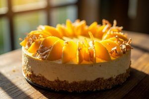 Пошаговый рецепт Чизкейка с манго и кокосовой стружкой.