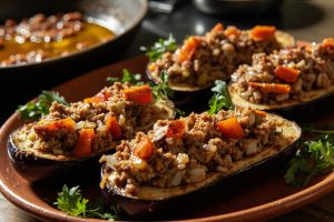 Фаршированные баклажаны мясом и рисом: пошаговый рецепт.