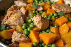 Тушеная индейка с тыквой и зелёным горошком: пошаговый рецепт.
