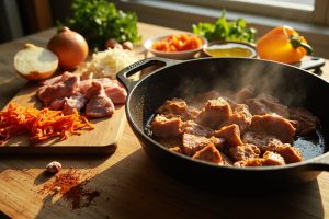 Тушеная свинина с овощами: пошаговый рецепт.