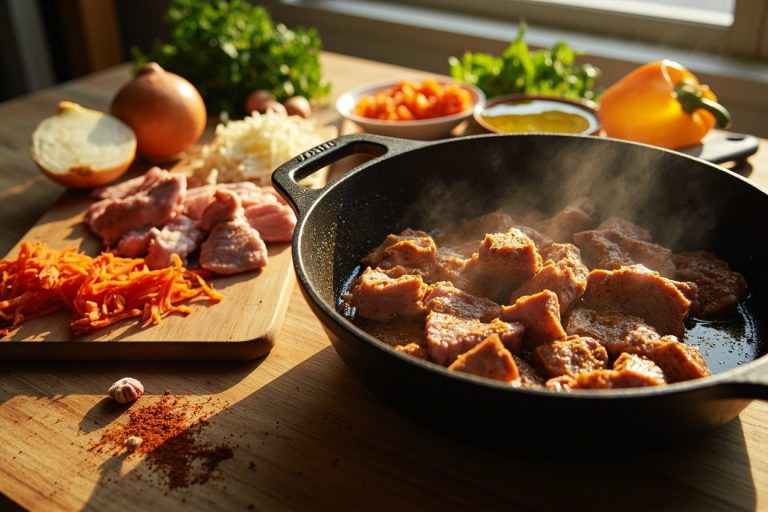 Тушеная свинина с овощами: пошаговый рецепт.