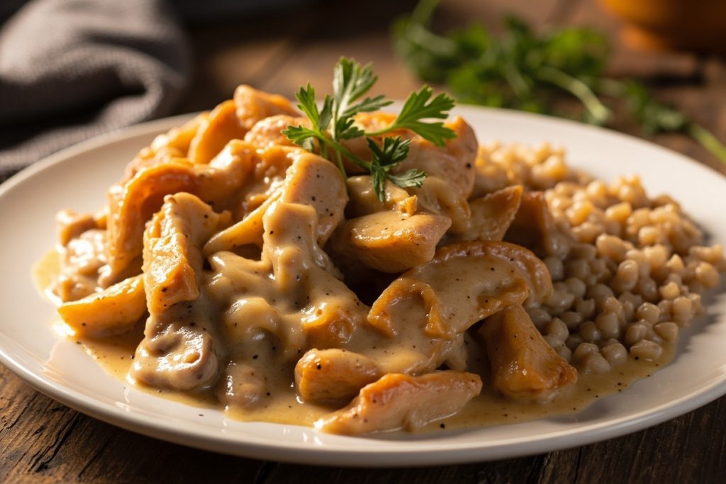 Бефстроганов из курицы с гречкой: пошаговый рецепт.