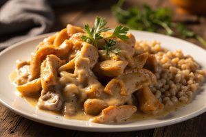 Бефстроганов из курицы с гречкой: пошаговый рецепт.