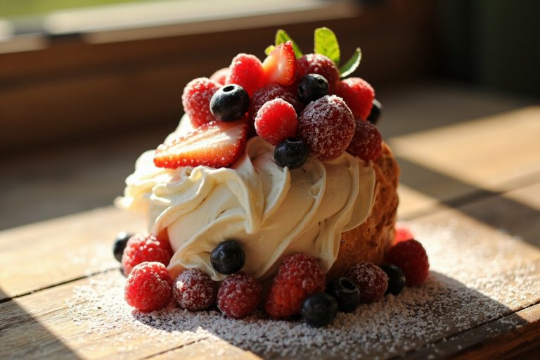 Пошаговый рецепт Меренгового рулета с ягодами.