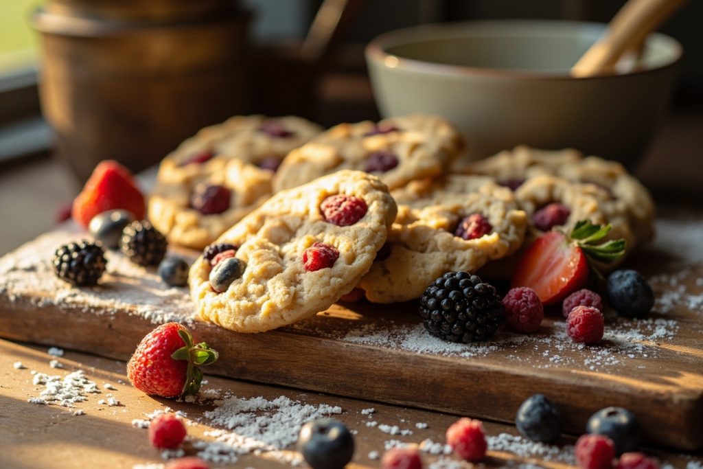 Пошаговый рецепт Миндального печенья с ягодами.