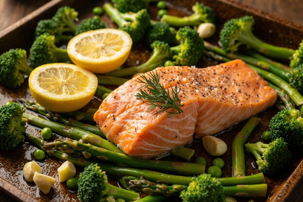 Запеченный лосось с зелеными овощами: пошаговое руководство.