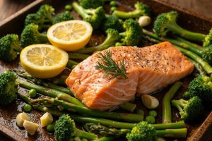 Запеченный лосось с зелеными овощами: пошаговое руководство.