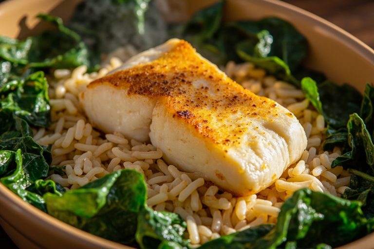 Рыба с рисом и шпинатом в духовке: пошаговый рецепт.