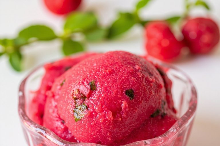 Пошаговый рецепт Малинового сорбета с мятой.