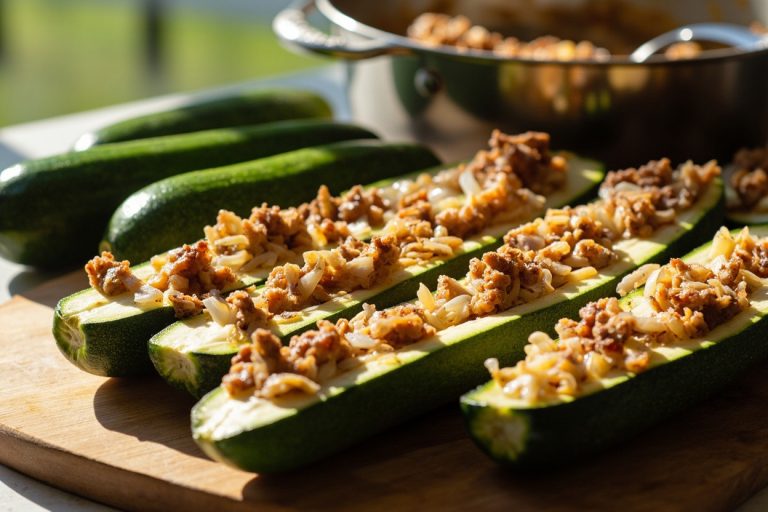 Запеченные кабачки с мясом и рисом: пошаговое руководство.